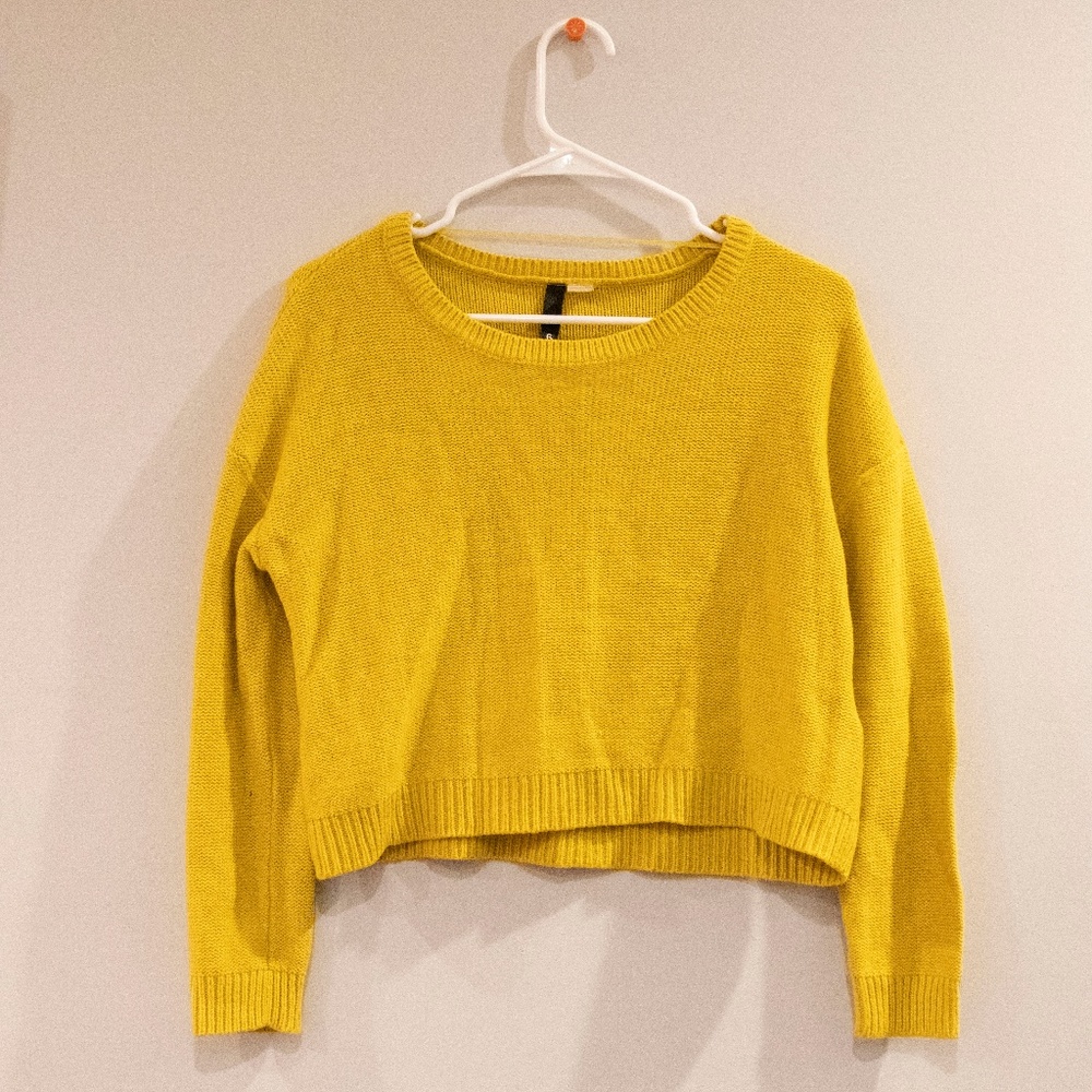 Yellow Boxy Crop Knit Sweater